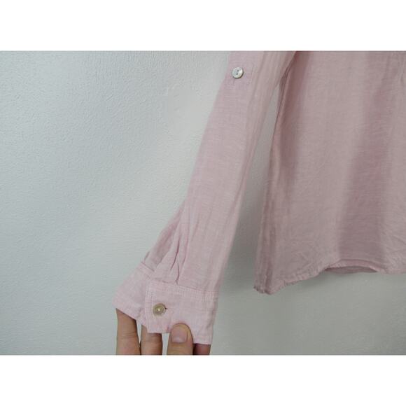 Sigrid Olsen Small 100% Linen Baby Pink Popover Blouse Roll Tab Sleeves Crewneck - Picture 3 of 5